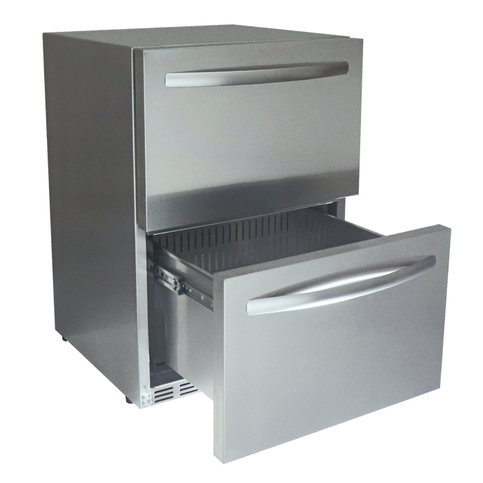 side view of outdoor fridge with 2 drawers