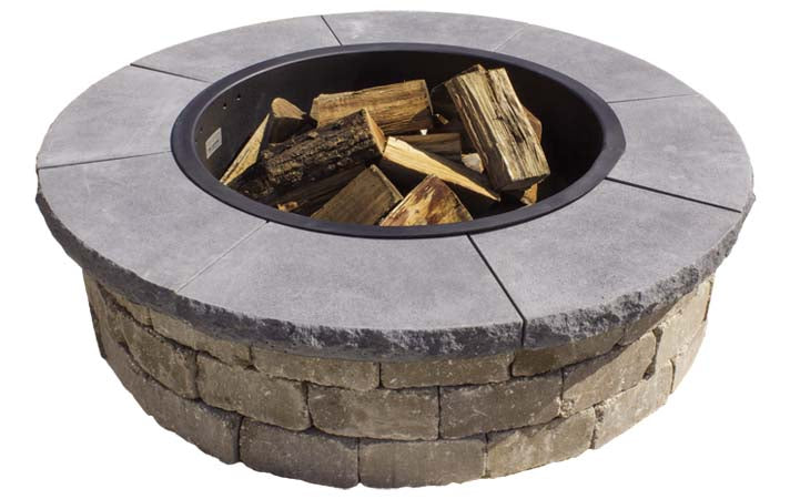 Grey Round capstones for firepit